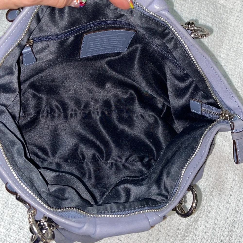 Coach Madison Pleated Leather Sophia Hobo Shimmer Slate Blue-Grey - F22563 bag